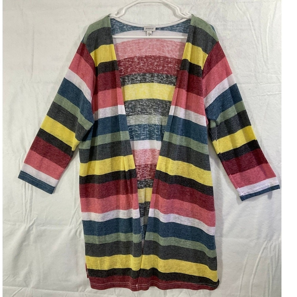 Avenue Cardigan Women 18/20 Multicolor Striped Open Front Knit Lightweight Layer